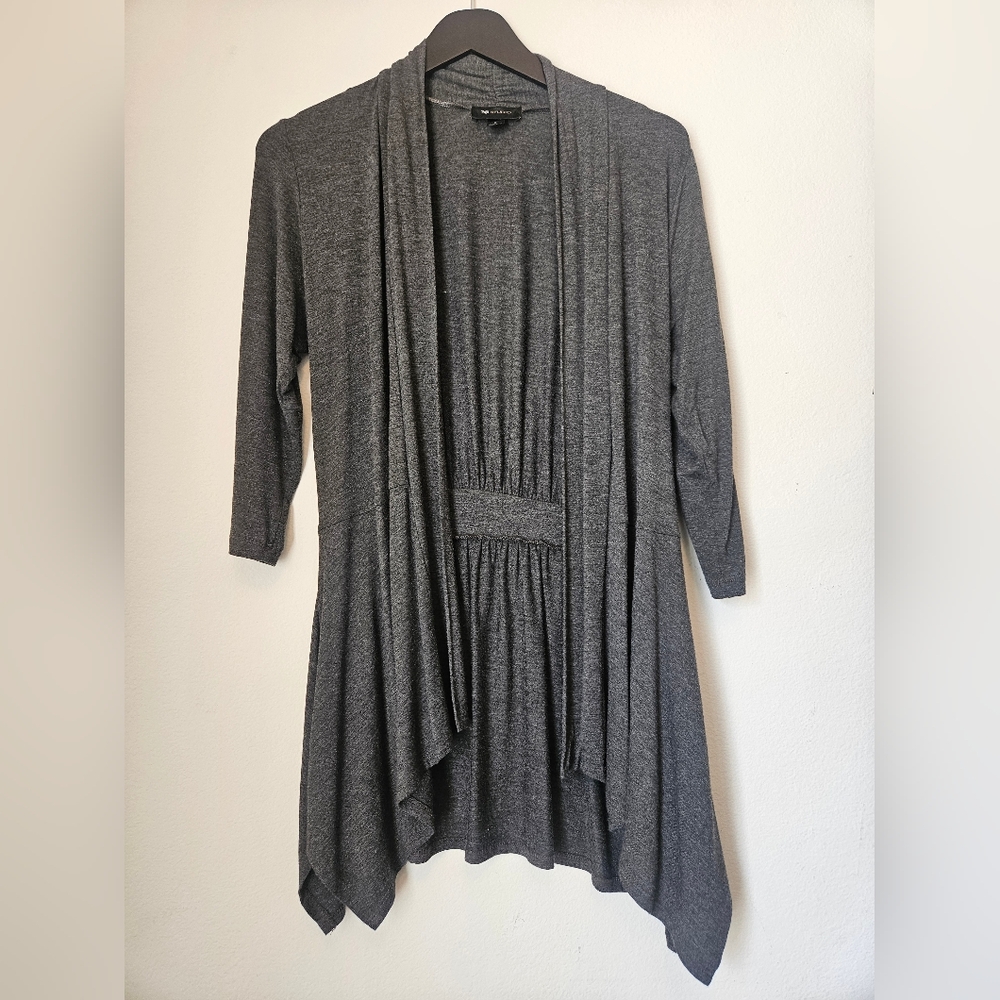 AB Studio Asymmetrical Waterfall Charcoal Open Front Cardigan Small